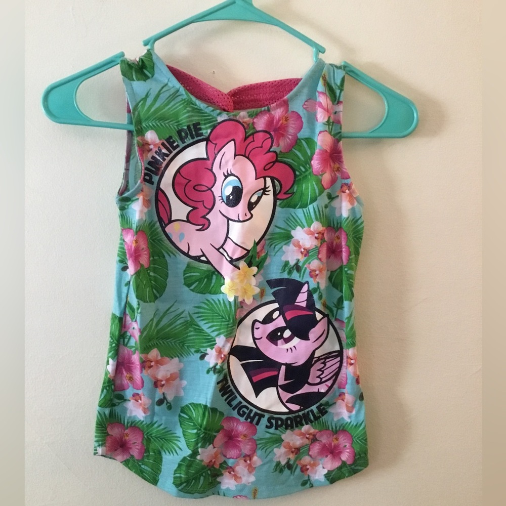 My Little Pony Blue Floral Tank Top with Pink Characters